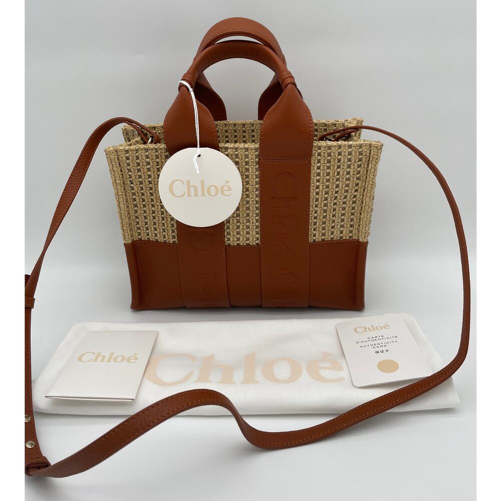 ❌❌SOLD!❌❌BRAND NEW CHLOE SMALL STRAW RAFFIA LEATHER WOODY SUMMER TOTE BAG - Picture 7 of 16